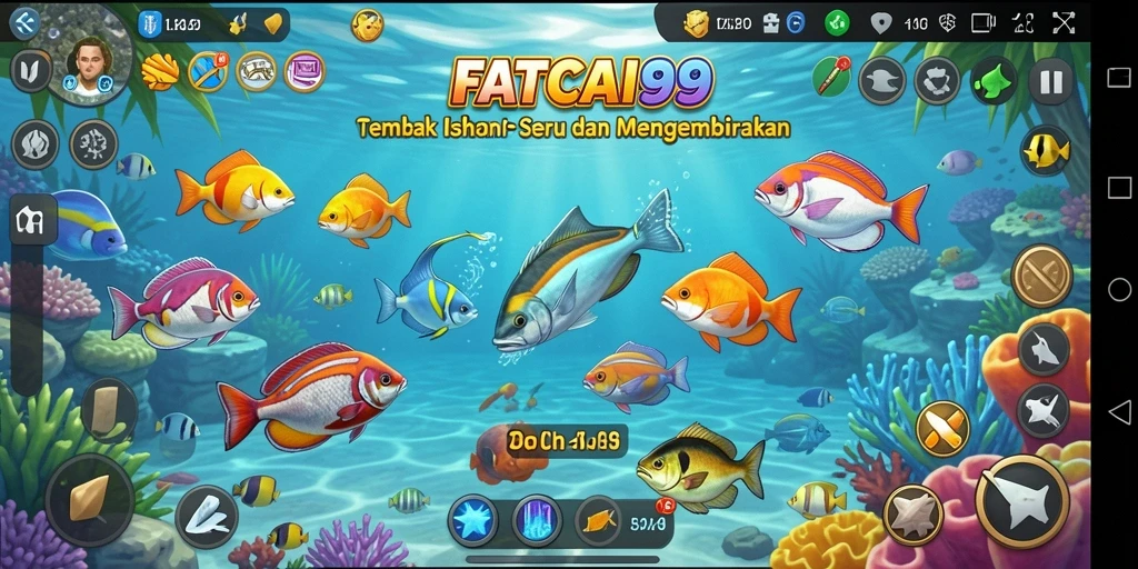 Screenshot FATCAI99 menunjukkan aksi seru Tembak Ikan.
