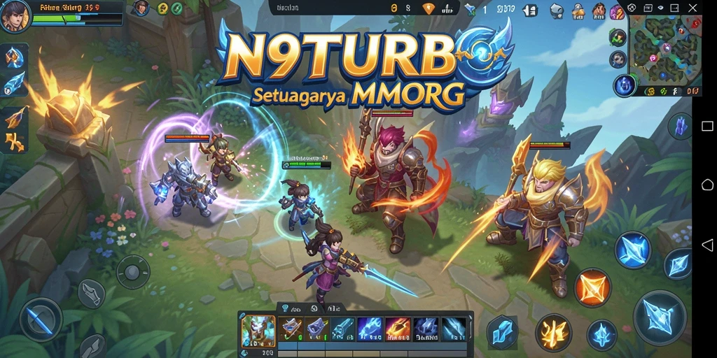 Tangkapan layar N9TURBO menampilkan aksi pertempuran seru dalam game MMORPG.