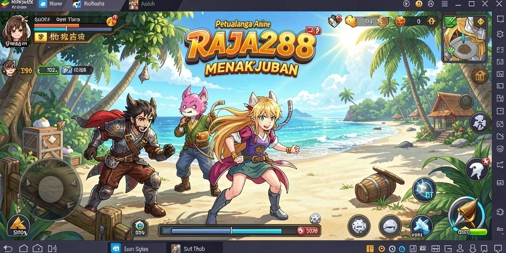 Tampilan gameplay RAJA288 yang penuh warna dan dinamis.